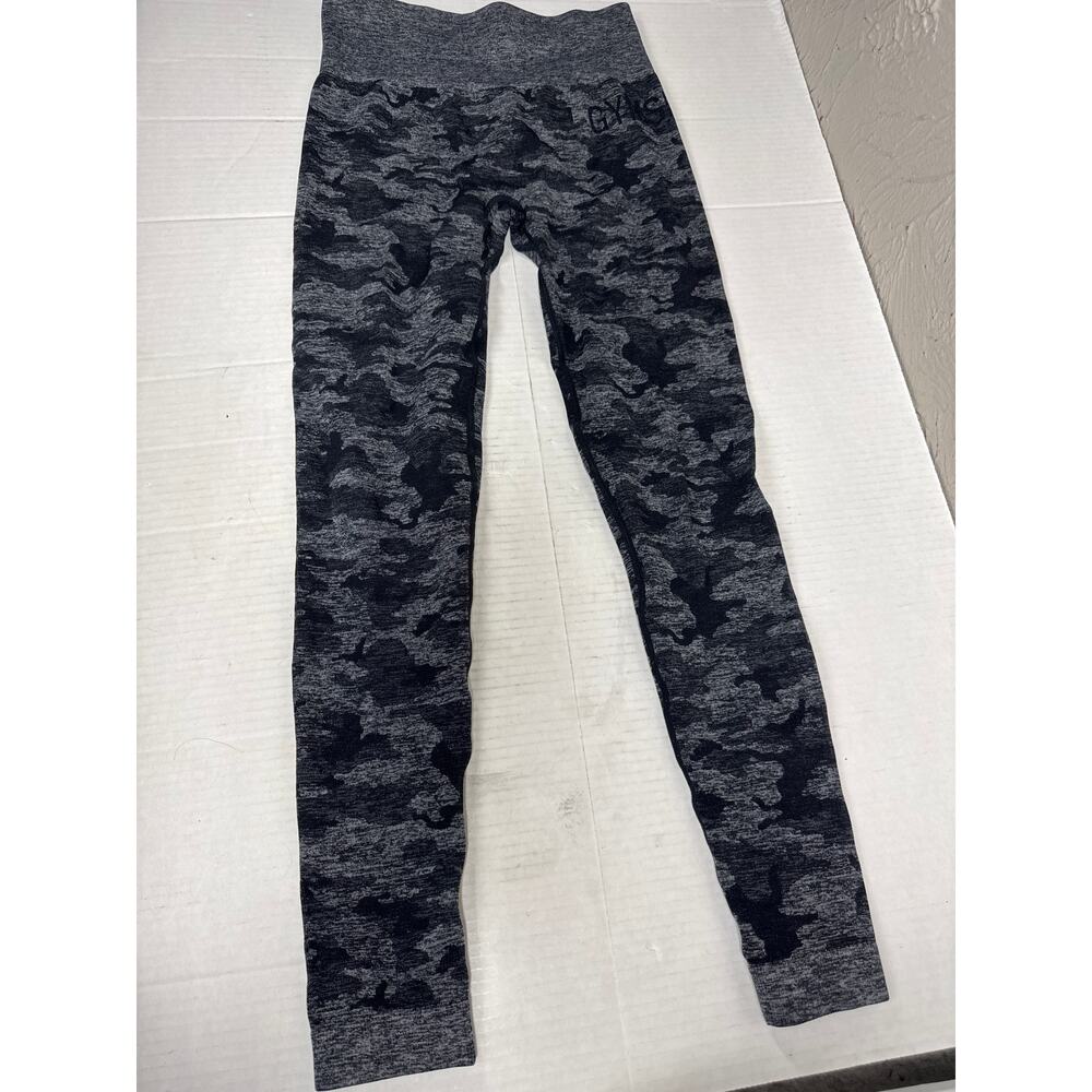 Gymshark Women’s Camo Seamless Leggings‎ Black Gray Gym Workout Size 22x24